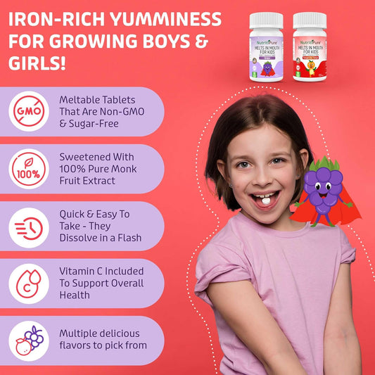 Kids Chewable Iron Supplement, Ferronyl® Carbonyl Iron 9 Mg, Vitamin C 30 Mg, Tangerine Tango Orange Flavor, 90 Count