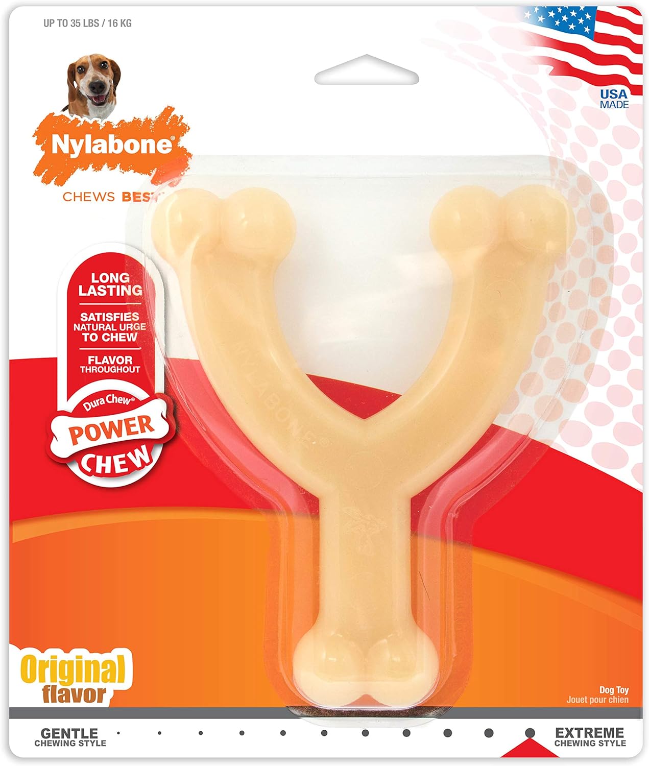 Nylabone Power Chew Wishbone Chew Toy For Dogs, Indestructible Chew Toys For Aggressive Chewers, Original Flavor, Medium Up To 35 Lbs. (1 Count)
