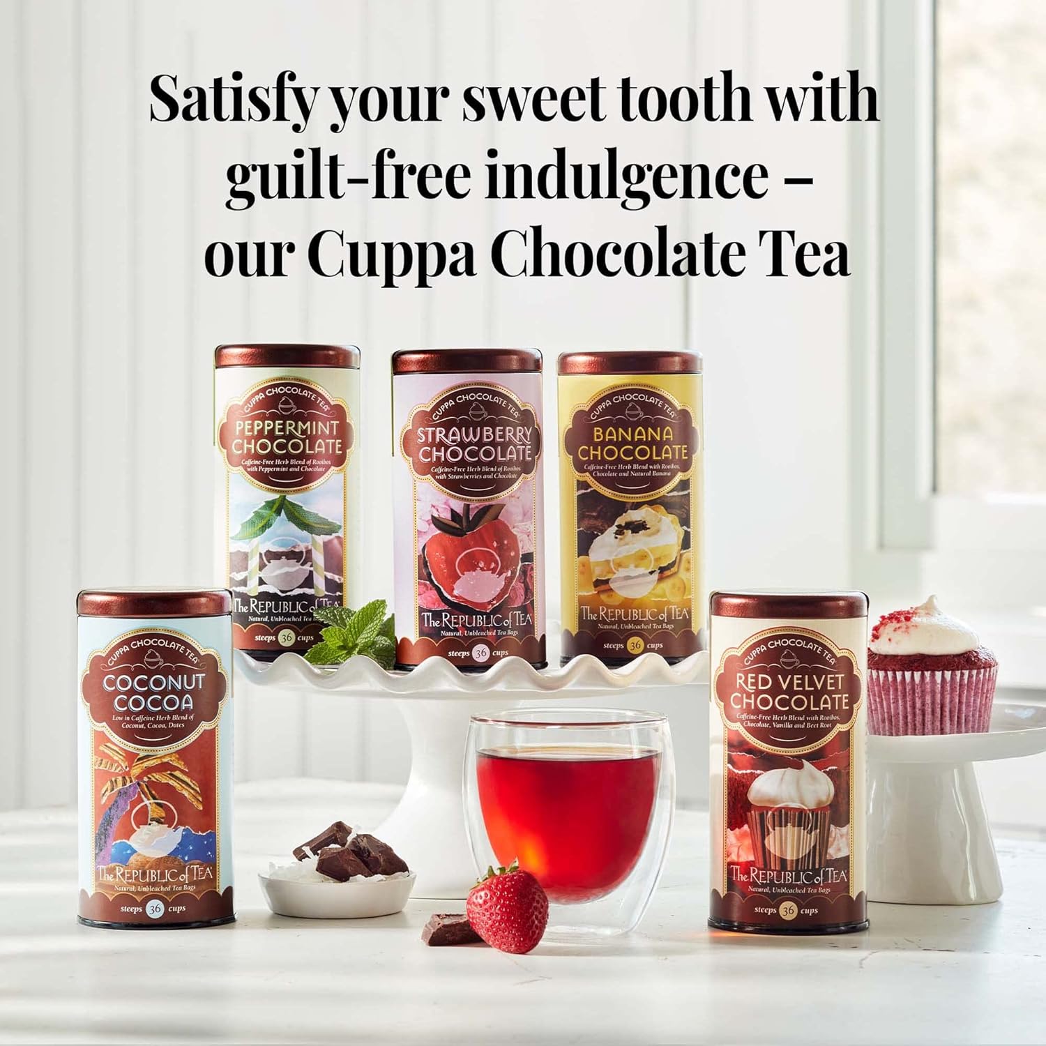 The Republic Of Tea Coconut Cocoa Cuppa Chocolate Herb Tea, 36 Tea Bag Tin, Gourmet Low Caffeine Dessert Tea