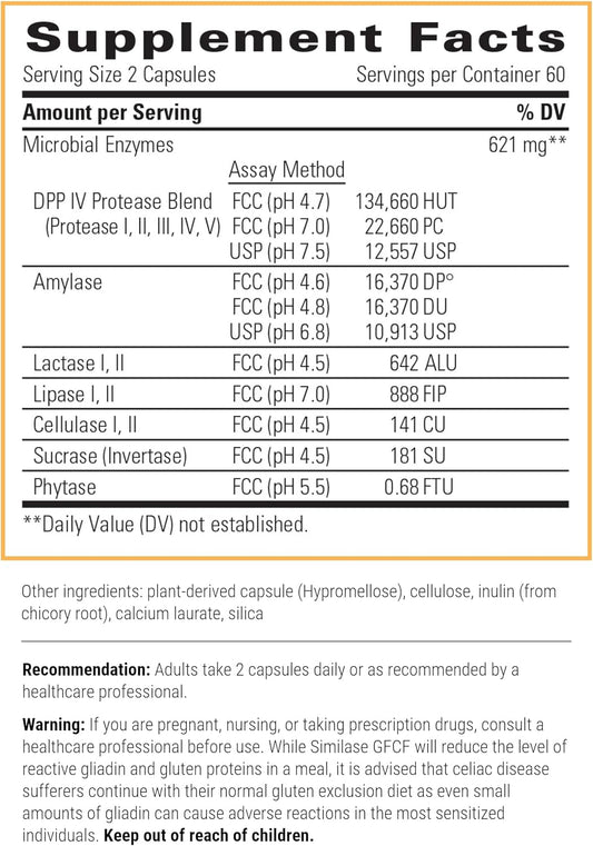 Integrative Therapeutics Similase Gfcf - Digestive Enzyme Supplement For Occasional Gas & Bloating* - Supports Gluten & Casein Digestion* - 120 Vegan Capsules