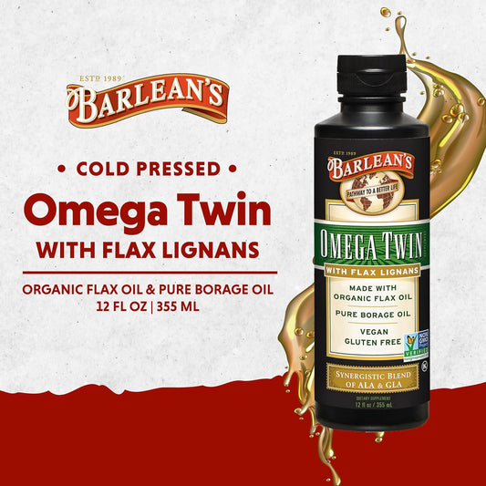 Barlean's Omega Twin Liquid Flaxseed Oil and Pure Borage Oil Supplemen