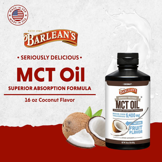 Barlean'S Mct Oil Supplement, Coconut Flavored For Keto Coffee, Emulsified Creamy Liquid Syrup With 5,400Mg Plant-Based Mct'S To Support Energy, Focus And Wellness, 16 Oz