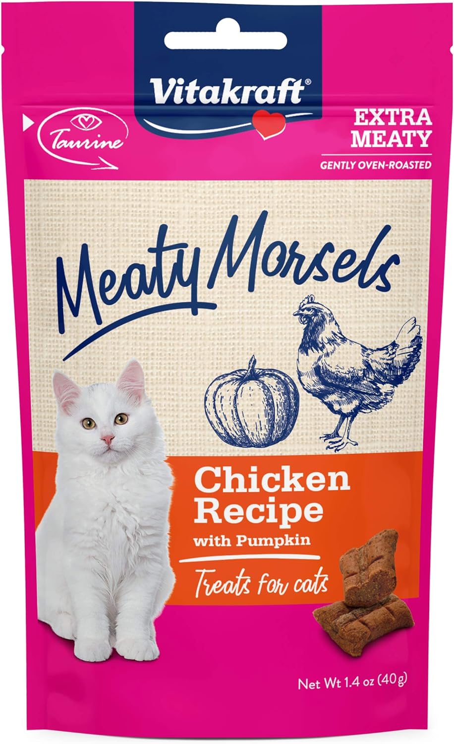 Vitakraft Meaty Morsels Soft Indulgent Cat Treats - Double Layer Extra Meaty - Can Use As Cat Pill Pocket (Chicken With Pumpkin, 1-Pack)