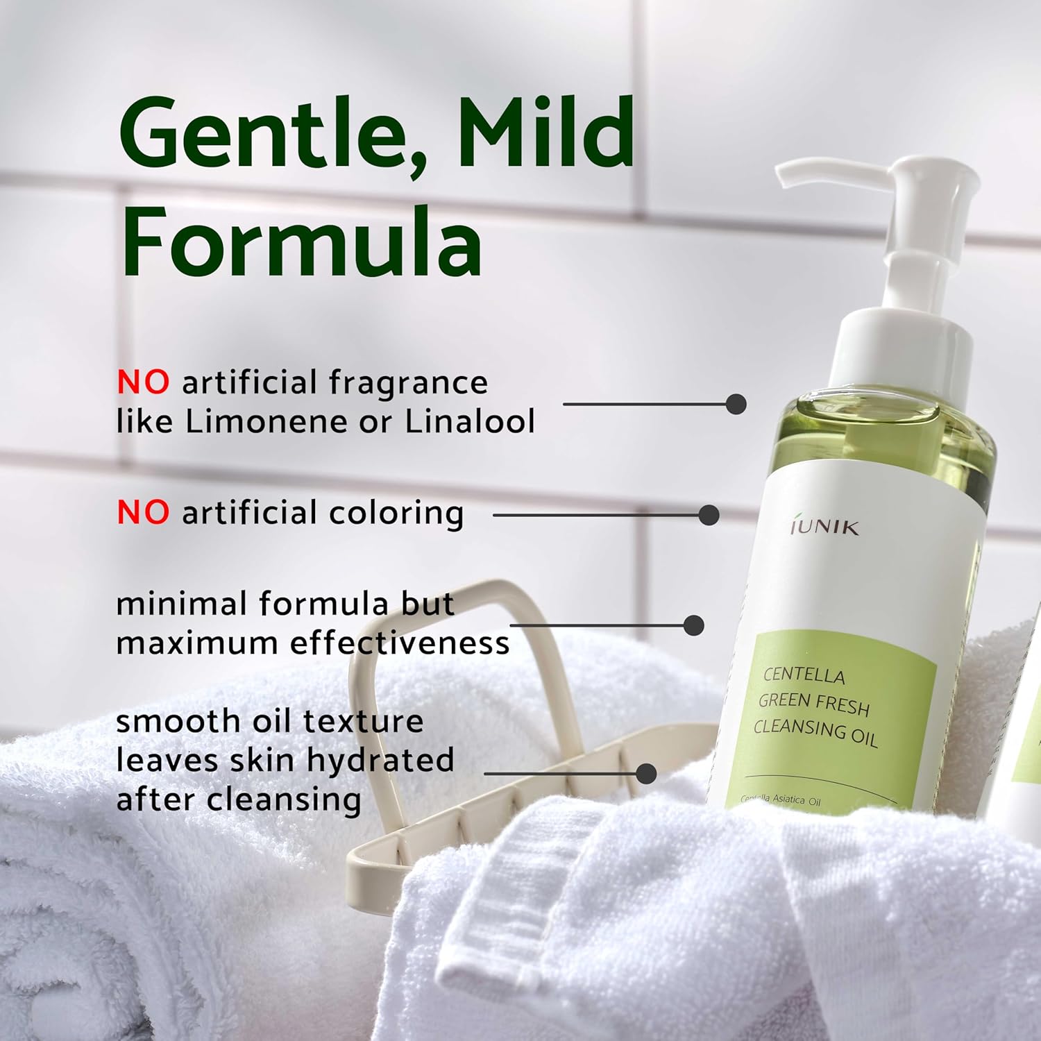 Iunik Centella Asiatica Cleansing Oil - Pore & Sebum Control Oil Cleanser | Makeup & Sunscreen Remover For Women & Men Dry Oily Sensitive Acne-Prone Skin Gentle Face & Body Wash Korean Skincare