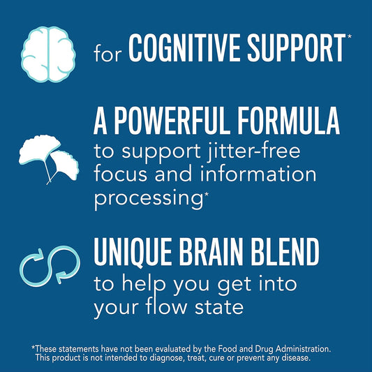 Natural Vitality Brain Performance, with Ginkgo and Bacopa Extract, L-Glutamine and St. Johns Wort; Helps Support Cognition, Attention and Working Memory; Gluten Free; 60 Once-Daily Capsules