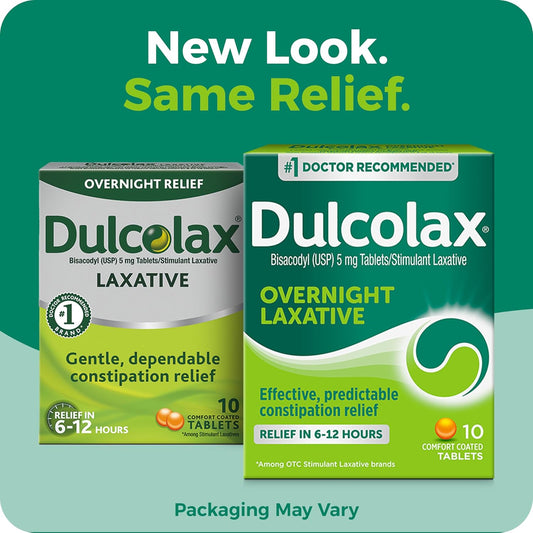 Dulcolax Stimulant Laxative Tablets, Predictable & Effective Constipation Relief, Relieves Straining & Bloating, Bisacodyl 5 Mg, 10 Count