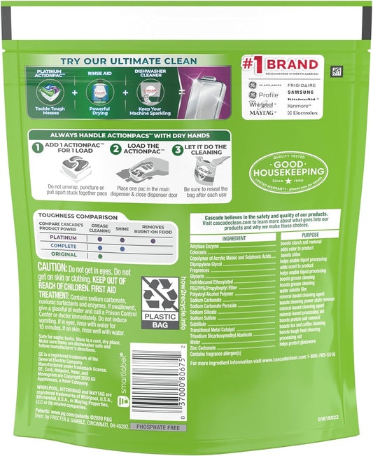 Cascade ActionPacs Dishwasher Detergent Fresh Scent, 25 ct
