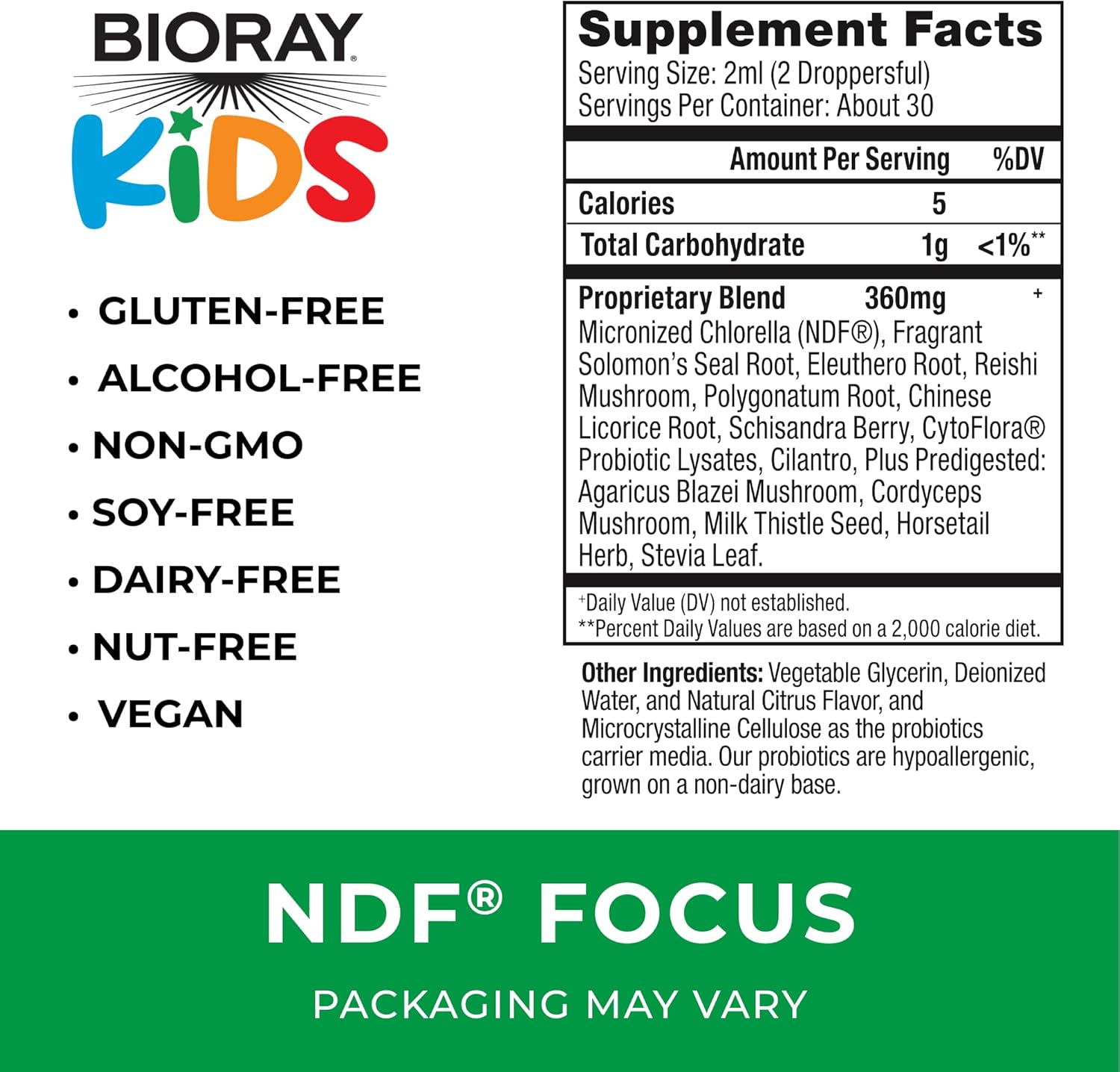 Bioray Kids Ndf Focus, Citrus - 2 Fl Oz - Supports Cognitive Function, Enhances Clarity & Promotes Steady Energy Levels - Non-Gmo, Vegetarian, Gluten Free - 1-2 Month Supply : Health & Household