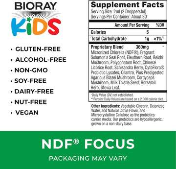 Bioray Kids Ndf Focus, Citrus - 2 Fl Oz - Supports Cognitive Function, Enhances Clarity & Promotes Steady Energy Levels - Non-Gmo, Vegetarian, Gluten Free - 1-2 Month Supply : Health & Household