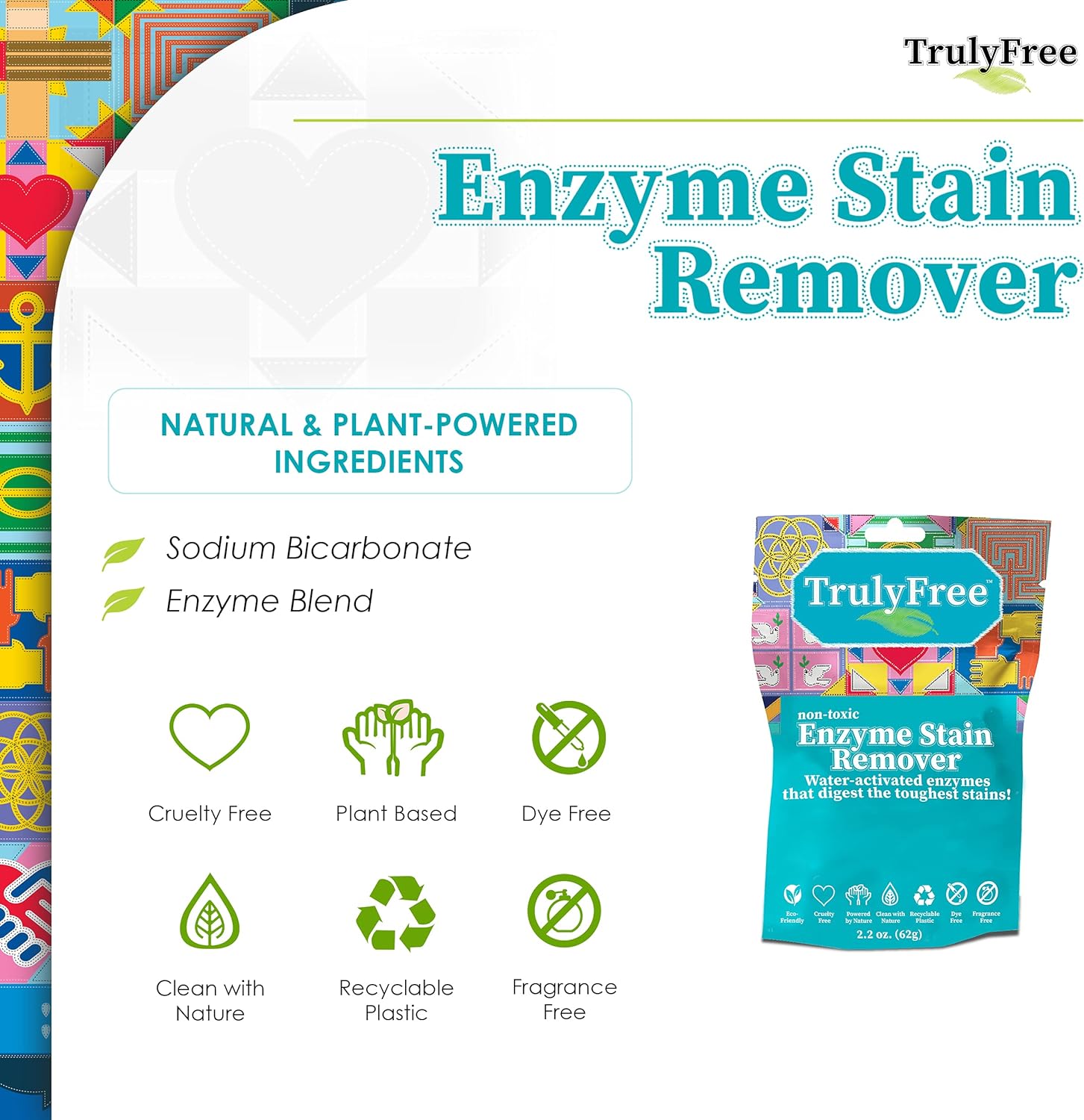 Truly Free Natural Stain Remover, Water-Activated Enzymes, Breaks Down Food, Blood, Grass Stains, Pet Stains and Odor Remover (50 Scoops) : Health & Household