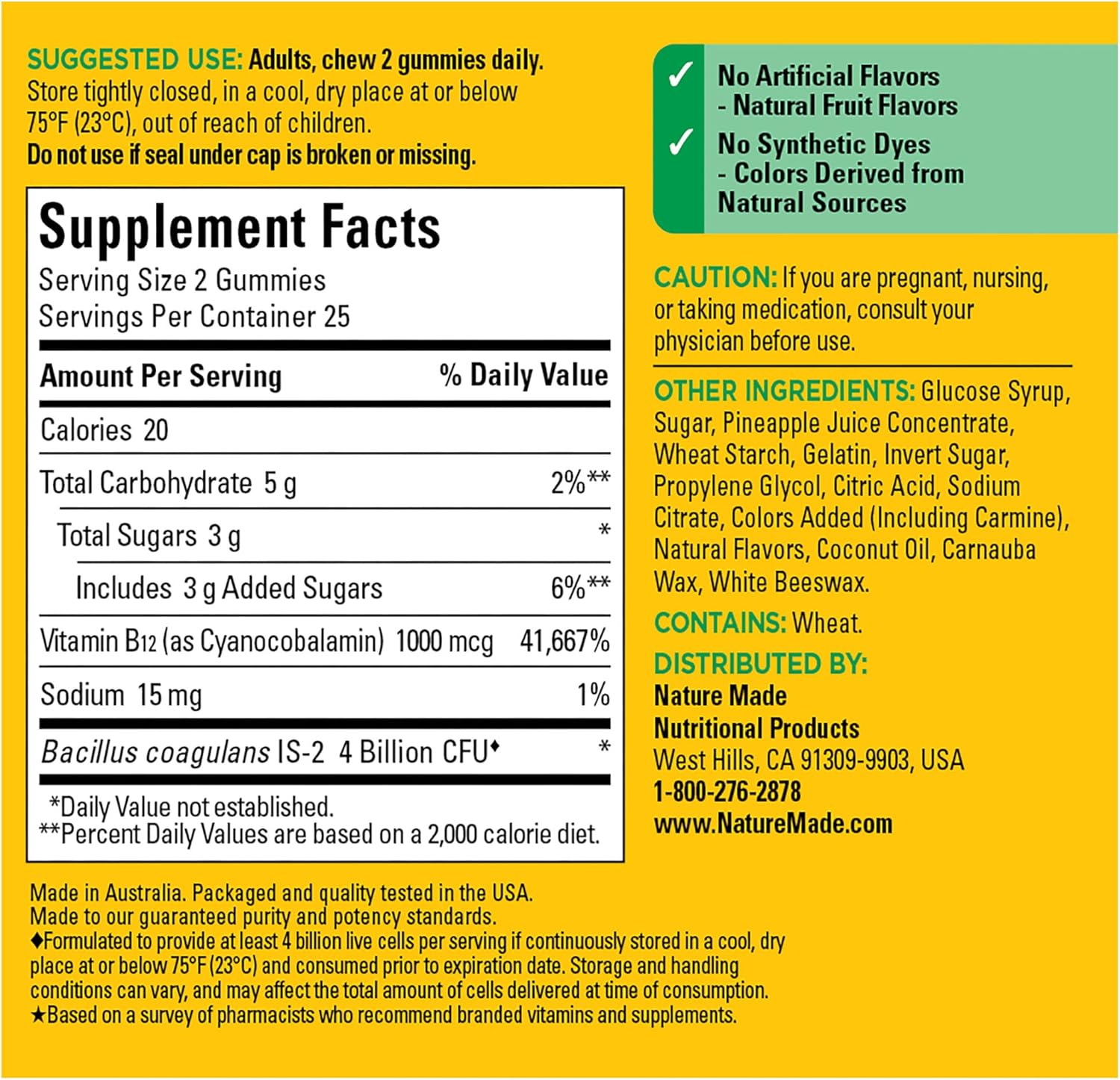 Nature Made Digestive Probiotics And Energy B12 Gummies, Probiotics For Women And Men, 50 Probiotic Gummies, 25 Day Supply : Health & Household