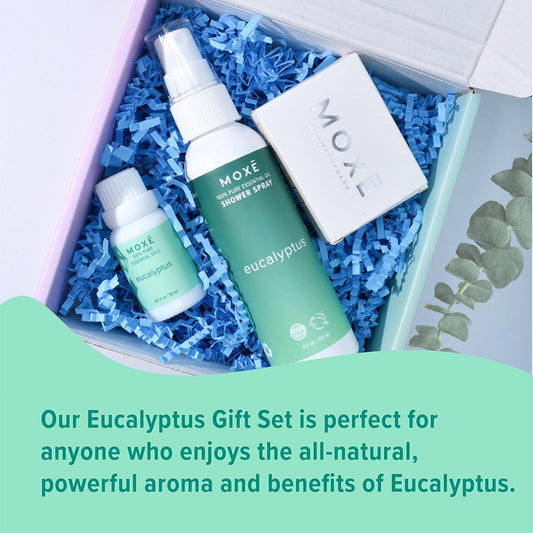 Mox Eucalyptus Aromatherapy Gift Set, Essential Oil, Shower Steamer Spray, Portable Nasal Inhalers, Diffuser Essential Oil, Sinus & Congestion Relief, Therapeutic Grade, Made In Usa