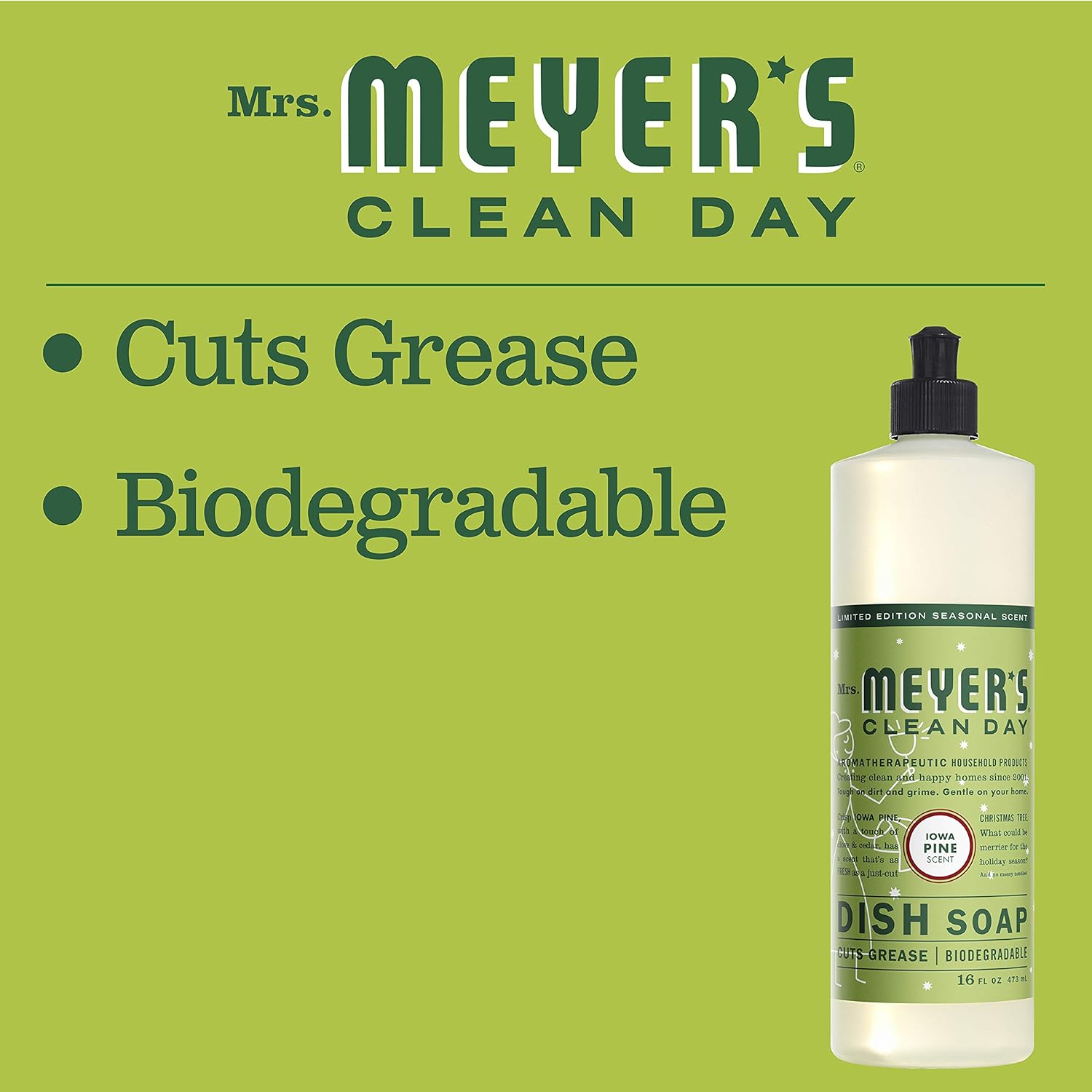 MRS. MEYER'S CLEAN DAY Liquid Dish Soap, Biodegradable Formula, Limited Edition Iowa Pine, 16 fl. oz - Pack of 3 : Health & Household