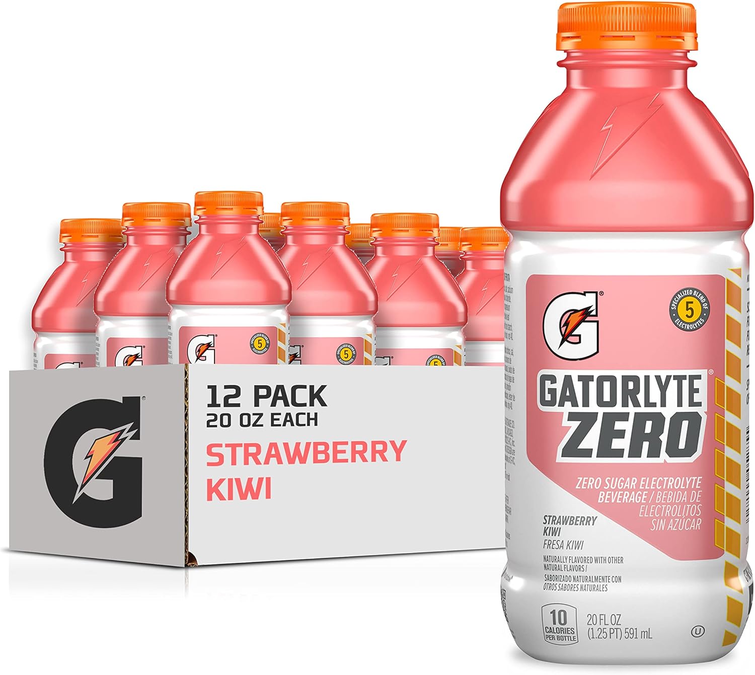 Gatorlyte Zero Electrolyte Beverage, Strawberry Kiwi, Zero Sugar Hydration, Specialized Blend Of 5 Electrolytes, No Artificial Sweeteners Or Flavors, 20 Oz Bottles (Pack Of 12)