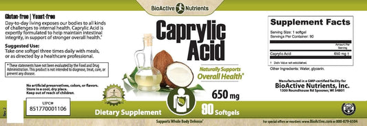 BIOACTIVE NUTRIENTS - Caprylic Acid - 600mg - 100 Softgels - Supplement for Gut and Digestive Health, GI Balance, Gastrointestinal Support, and Intestinal Health, Gluten Free : Health & Household