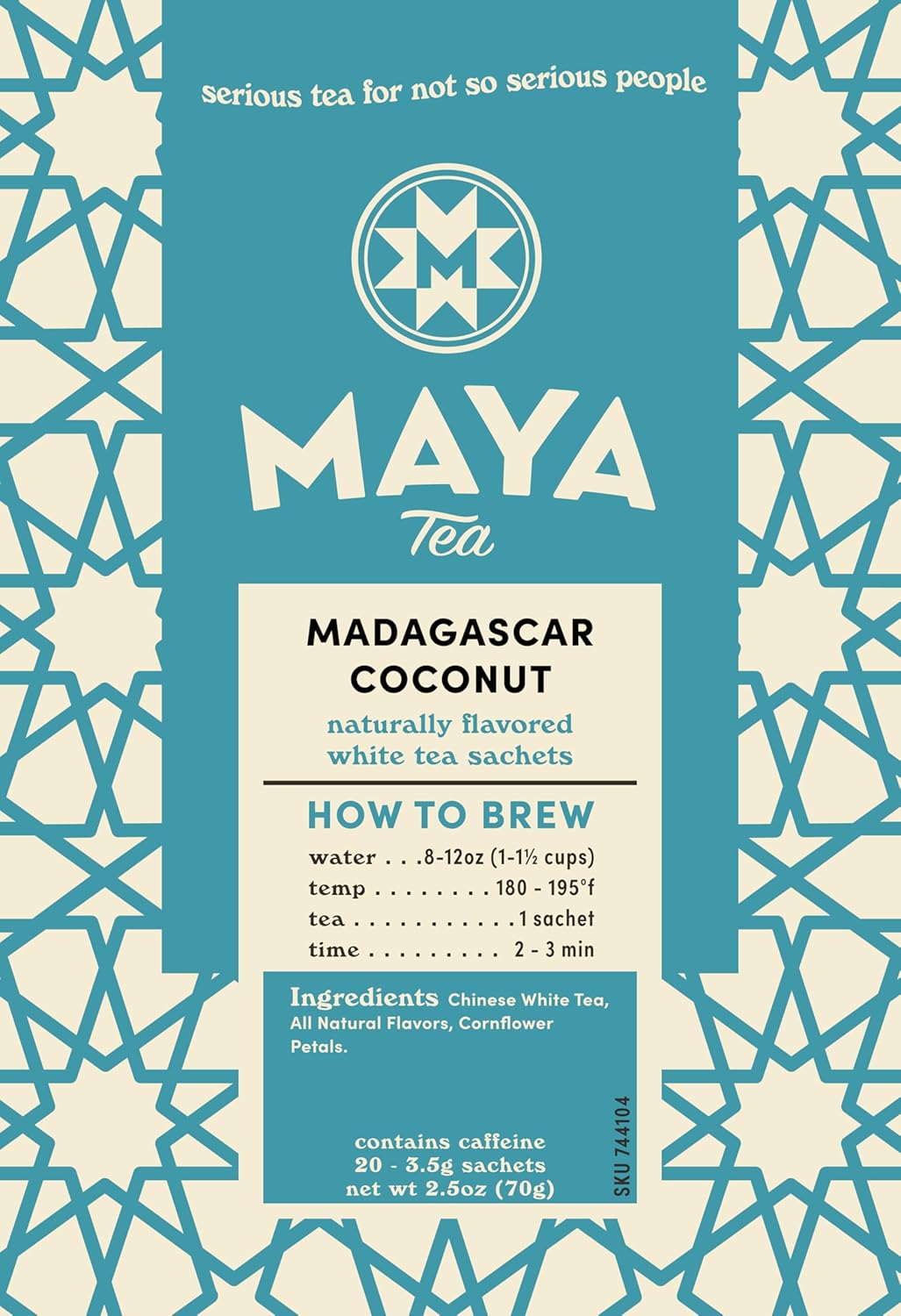 Maya Tea Madagascar Coconut White Tea Sachets, Contains Caffeine, All Natural, Pack Of 20