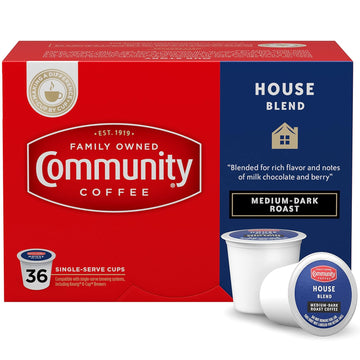 Community Coffee House Blend 36 Count Coffee Pods, Medium Dark Roast, Compatible with Keurig 2.0 K-Cup Brewers