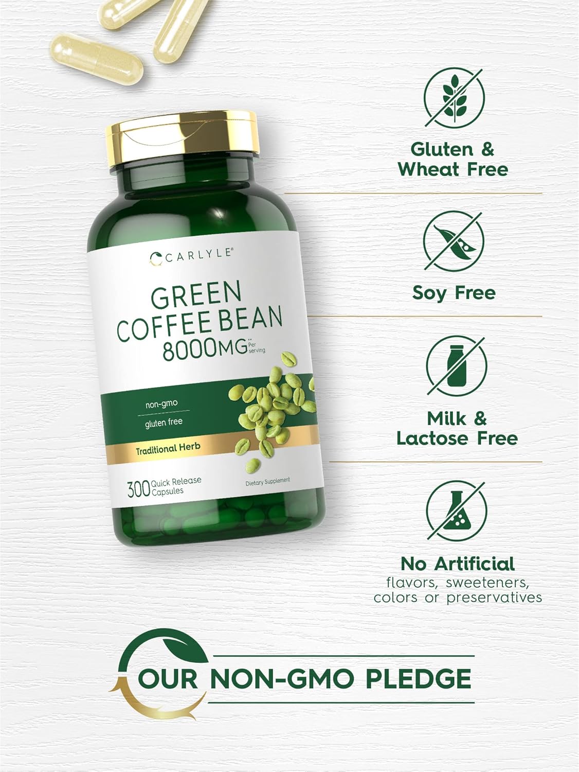 Carlyle Green Coffee Bean Extract | 8000 Mg | 300 Capsules | Non-Gmo And Gluten Free Formula | Traditional Herb Supplement