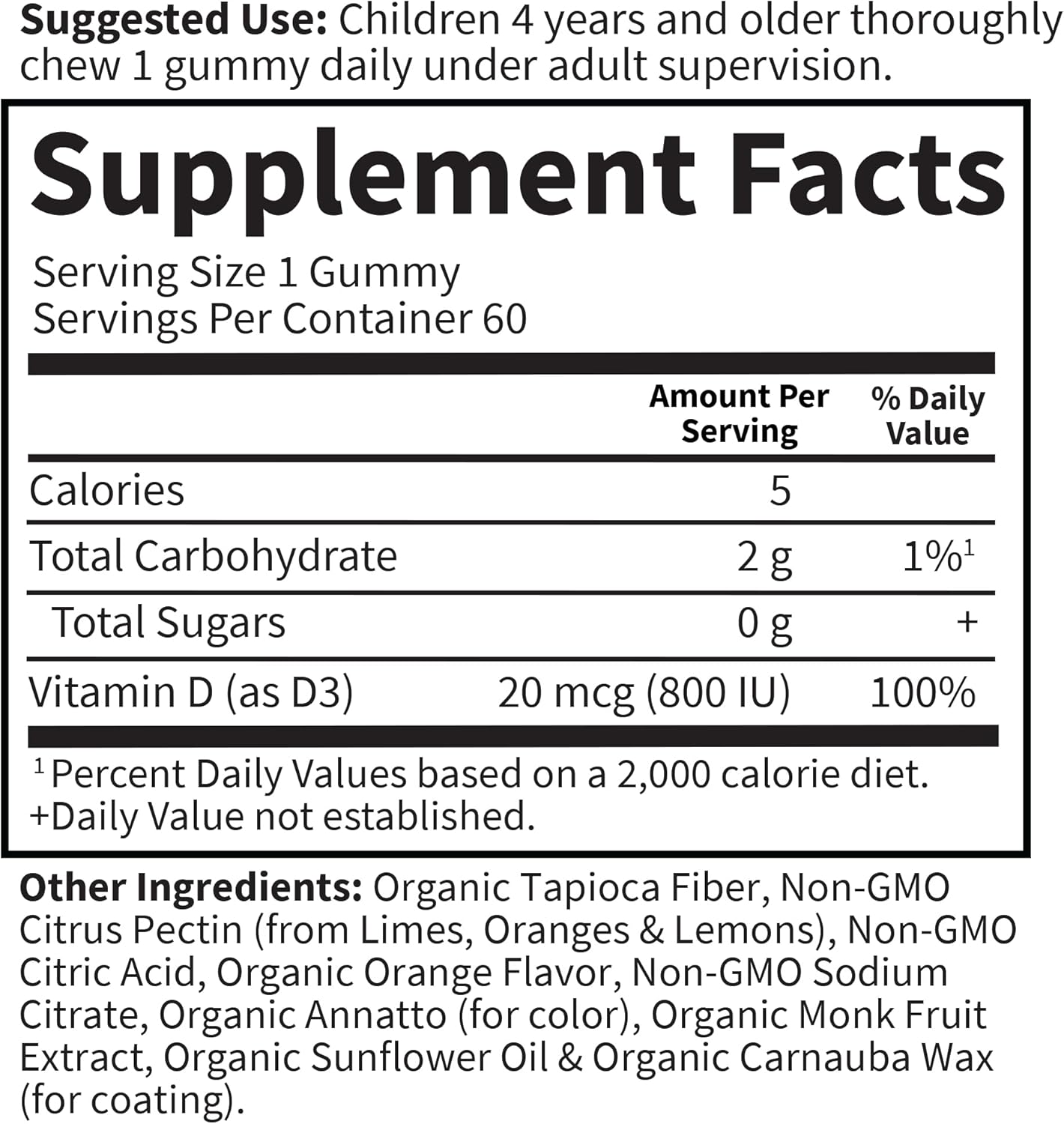 Garden of Life Kids Organic Vitamin D3 Gummies with 800 IU (100% Daily Value) for Strong Bones, Teeth, Brain & Immunity – Non-GMO, No Gluten, Vegetarian, Sugar Free, Orange Flavor, 60 Servings : Health & Household