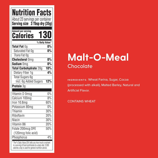 Chocolate Malt-O-Meal®, Quick Cooking Hot Breakfast Cereal, 28 Ounce Box (Pack of 4)