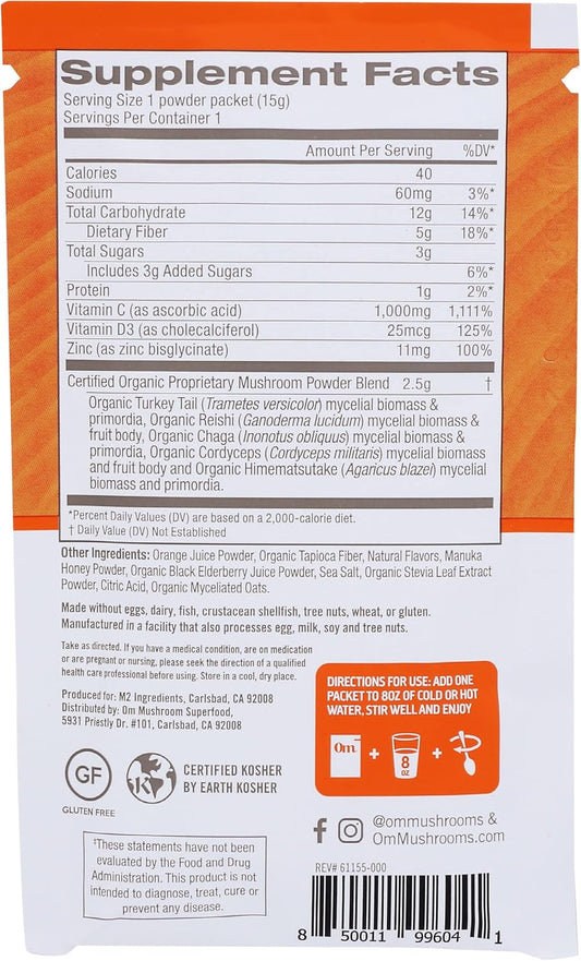 Om Mushroom Superfood Orange & Elderberry Immune Multi Boost Drink Mix, 0.5