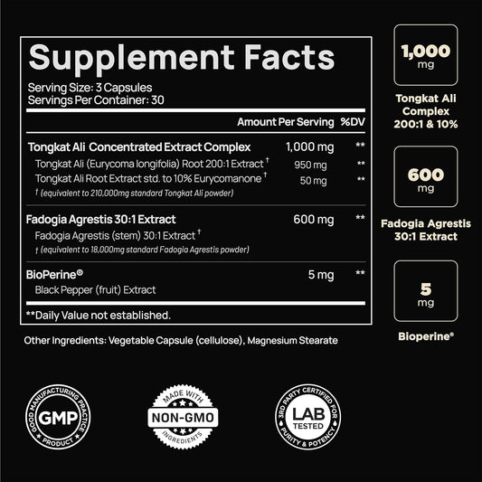 228,000Mg 200X Strength Tongkat Ali For Men W. 30X Fadogia Agrestis Extract - 10% Eurycomanone Highest Potency Longjack Fadogia Agrestis Tongkat Ali Supplement - Muscle Growth Support Pills For Men