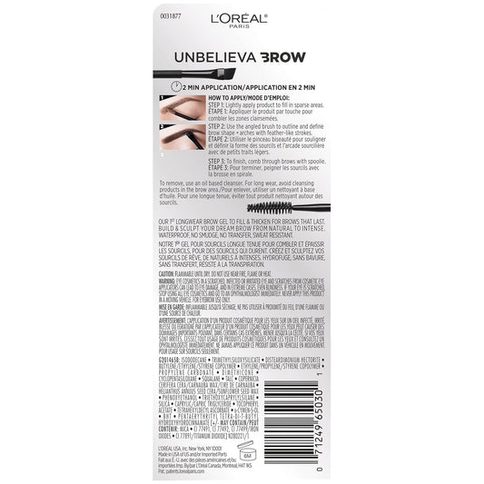 L'Oreal Paris Unbelieva-Brow Longwear Waterproof Tinted Brow Gel, Smudge-Resistant, Transfer- Proof, Quick Drying, Easy And Quick Application With Precise Brush, Dark Blonde, 0.15 Fl. Oz