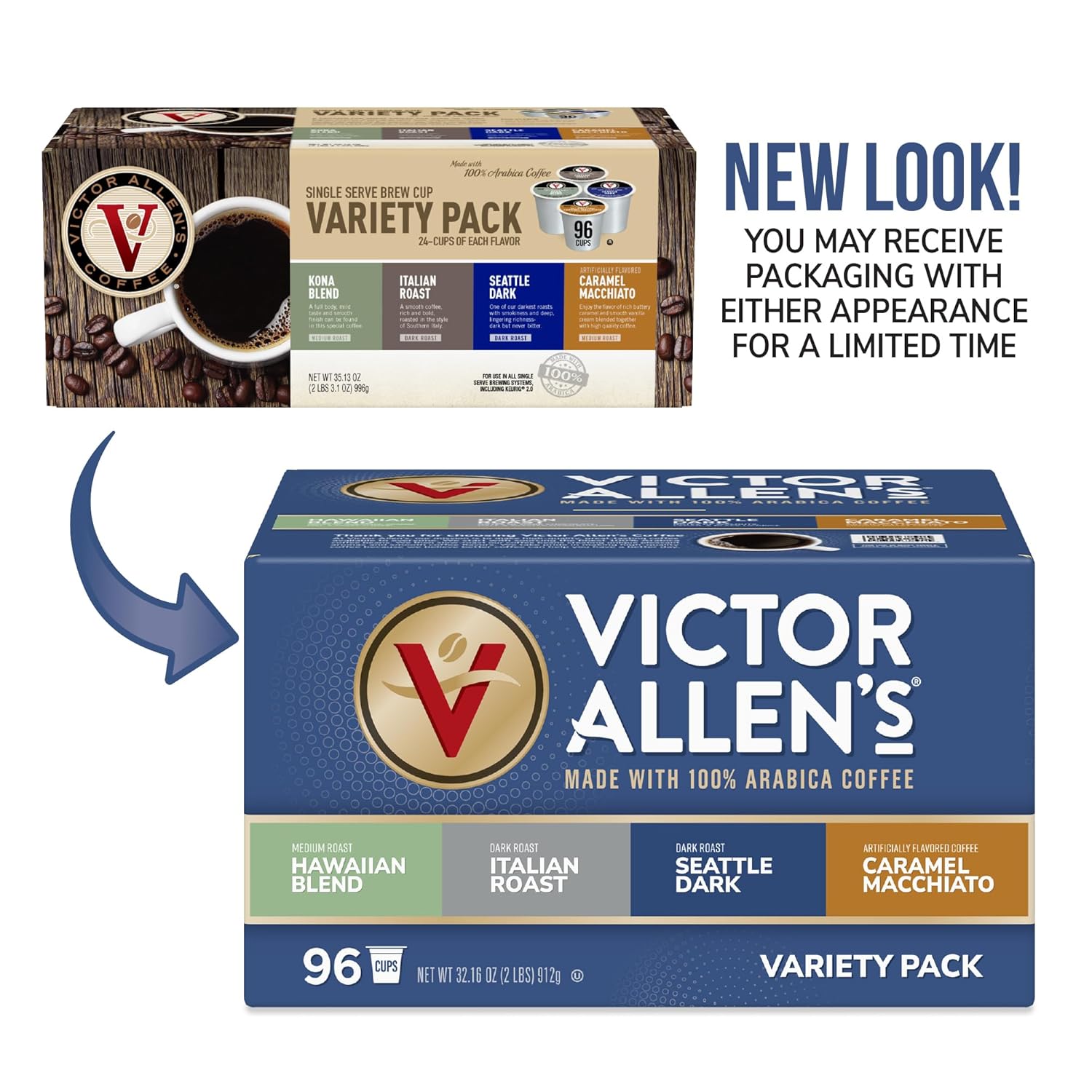 Victor Allen'S Coffee Variety Pack (Kona Blend, Italian Roast, Seattle Dark, Caramel Macchiato), 96 Count, Single Serve Coffee Pods For Keurig K-Cup Brewers