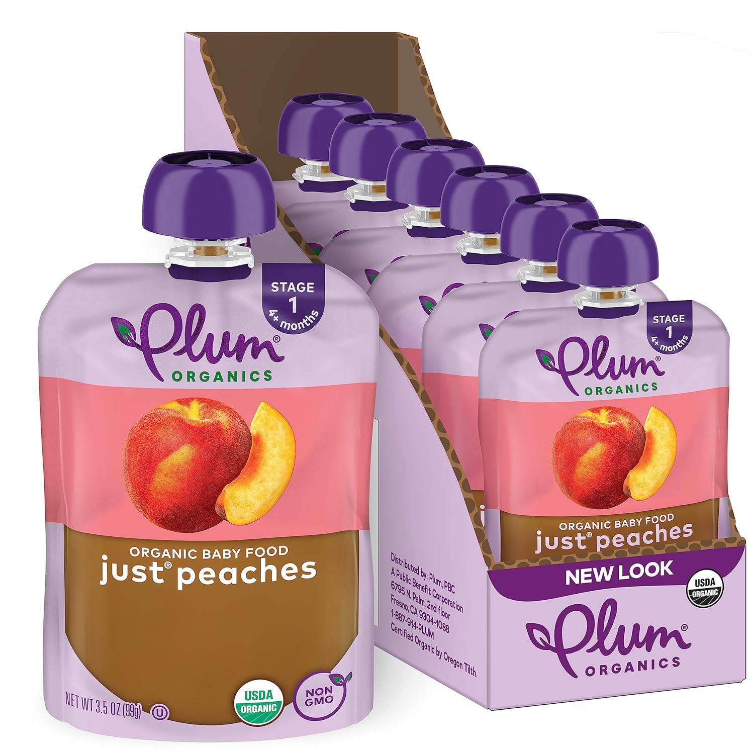 Plum Organics | Stage 1 | Organic Baby Food Meals [4+ Months] | Peach Puree | 3.5 Ounce Pouch (Pack Of 6) Packaging May Vary