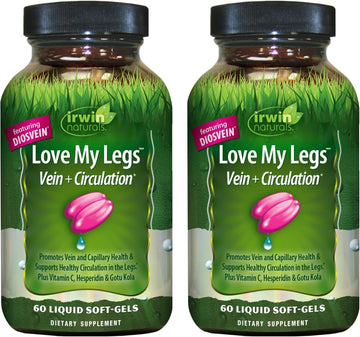 Irwin Naturals Love My Legs - 60 Liquid Soft-Gels, Pack Of 2 - Supports Health Of Leg Veins, Capillaries & Circulation - 40 Total Servings