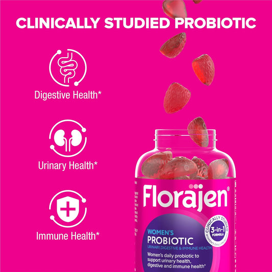 Florajen Women's Probiotics Gummies, Immune Support Supplement for Urinary and Digestive Health, 50 Count