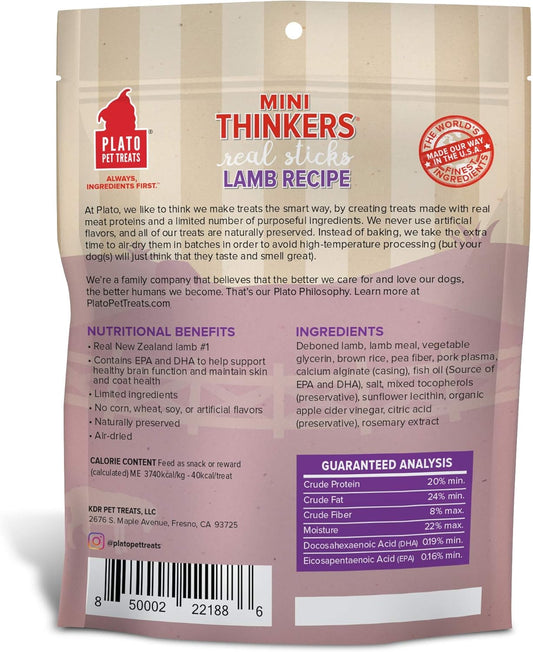 Plato Pet Treats Air Dried Dog Treats Lamb Mini Thinkers Sticks, Natural Dog Treats, Real Meat, Air Dried, Made In The Usa, 6Oz