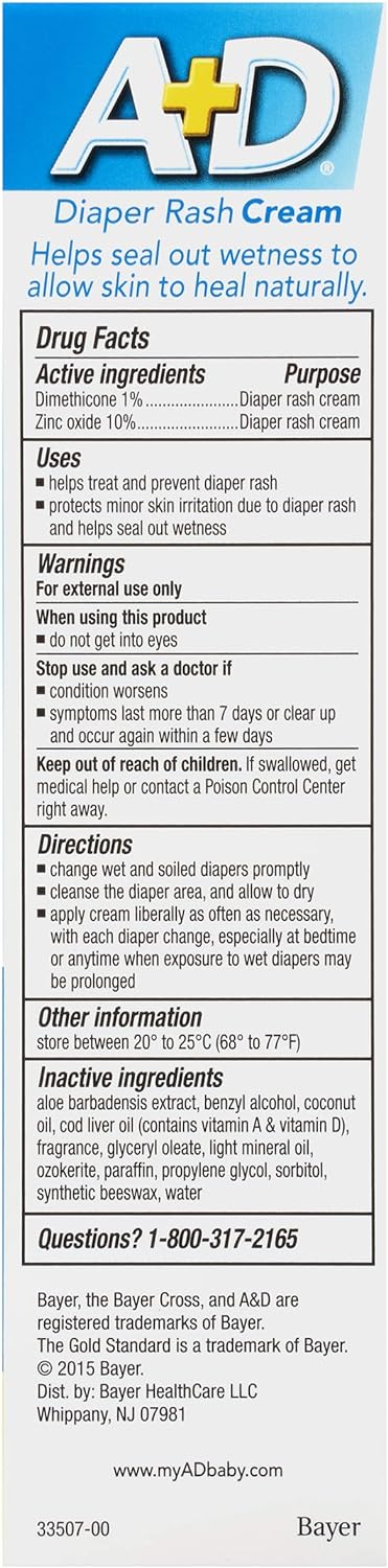 A+D Diaper Rash Cream, Zinc Oxide Cream, 4 oz (113 g)