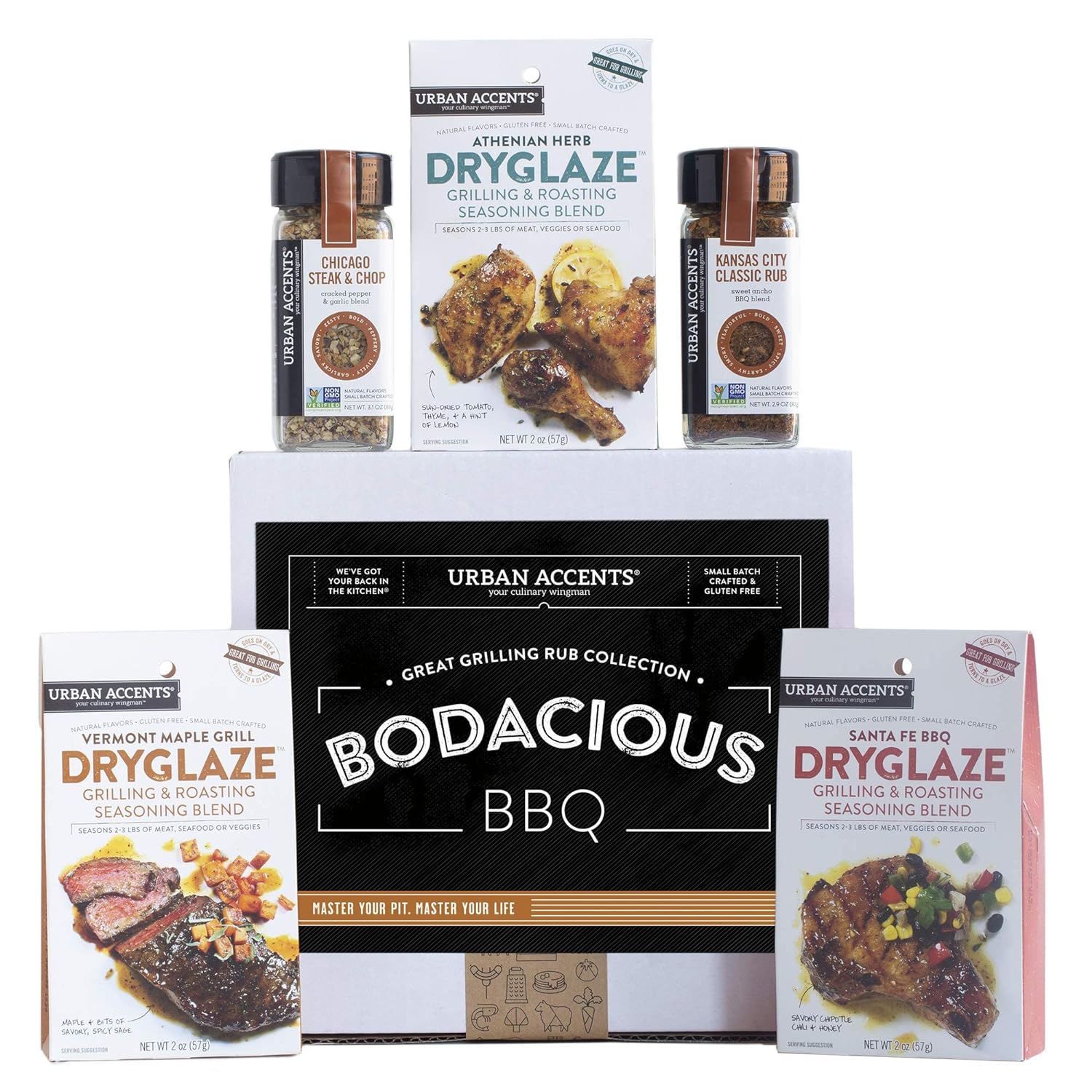 Urban Accents BODACIOUS BBQ, Gourmet BBQ, Grilling Spices for Smoking Meat and Meat Rubs (Set of 5) - A Dryglaze, Meat Spices and Dry Rubs BBQ Cooking Gift Set-Gift for Any Occasion