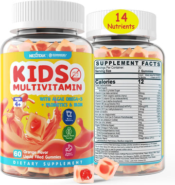 Kids Multivitamin Gummies With Iron, Sugar Free, Kids Daily Vitamins + Probiotics, Algae Omega 3 (Epa/Dha), A, C, D, Methyl B12, Folate, B6, Zinc, Biotin, For Healthy Growth, Immune Support, 60 Count