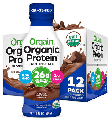 Orgain Organic Protein Shake, Grass Fed Dairy, Creamy Chocolate - 26G High Protein Whey Shake, Ready To Drink, Gluten Free, No Soy Ingredients, No Sugar Added, 14 Fl Oz (Pack Of 12)