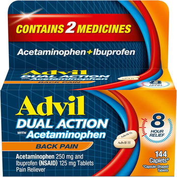 Advil Dual Action Back Pain Caplets Delivers 250Mg Ibuprofen And 500Mg Acetaminophen Per Dose For 8 Hours Of Back Pain Relief - 144 Count