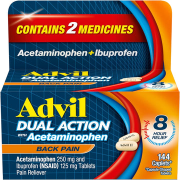 Advil Dual Action Back Pain Caplets Delivers 250mg Ibuprofen and 500mg Acetaminophen Per Dose for 8 Hours of Back Pain Relief - 144 Count
