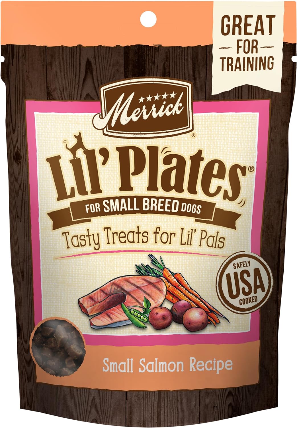 Merrick Lil’ Plates Grain Free Small Dog Treats, Natural Training Treats For Small Dogs, Small Salmon Recipe - 5 oz. Pouch
