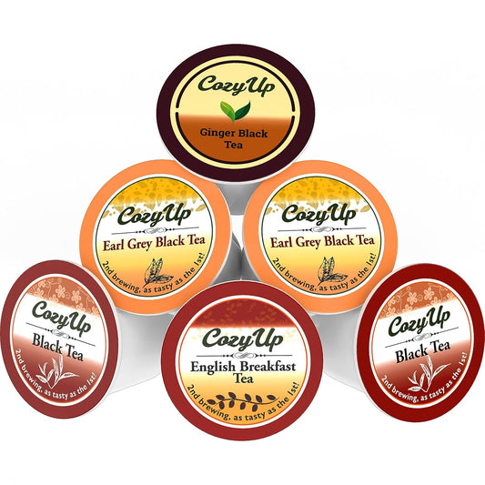Cozy Up 4 Flavors Assorted Black Tea Sampler Pods Compatible With Keurig K-Cup Brewers (Black, English Breakfast, Earl Grey, Ginger Black Tea), 36-Count