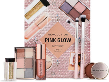 Revolution Beauty Pink Glow Get The Look Makeup Gift Set, 6-Piece Gift Set With Eye Brushes, Balm, Eyeshadow, Lip Shimmer, & Body Glitter, Cruelty-Free