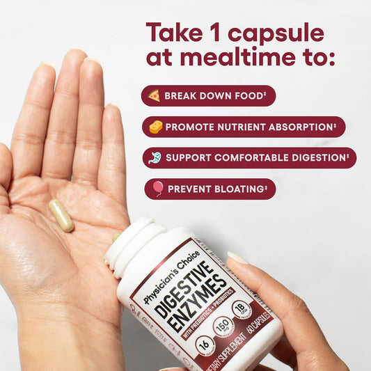 Physician'S Choice Digestive Enzymes - Multi Enzymes, Organic Prebiotics & Probiotics For Digestive Health & Gut Health - For Meal Time Discomfort Relief & Bloating - Dual Action Approach - 180 Ct