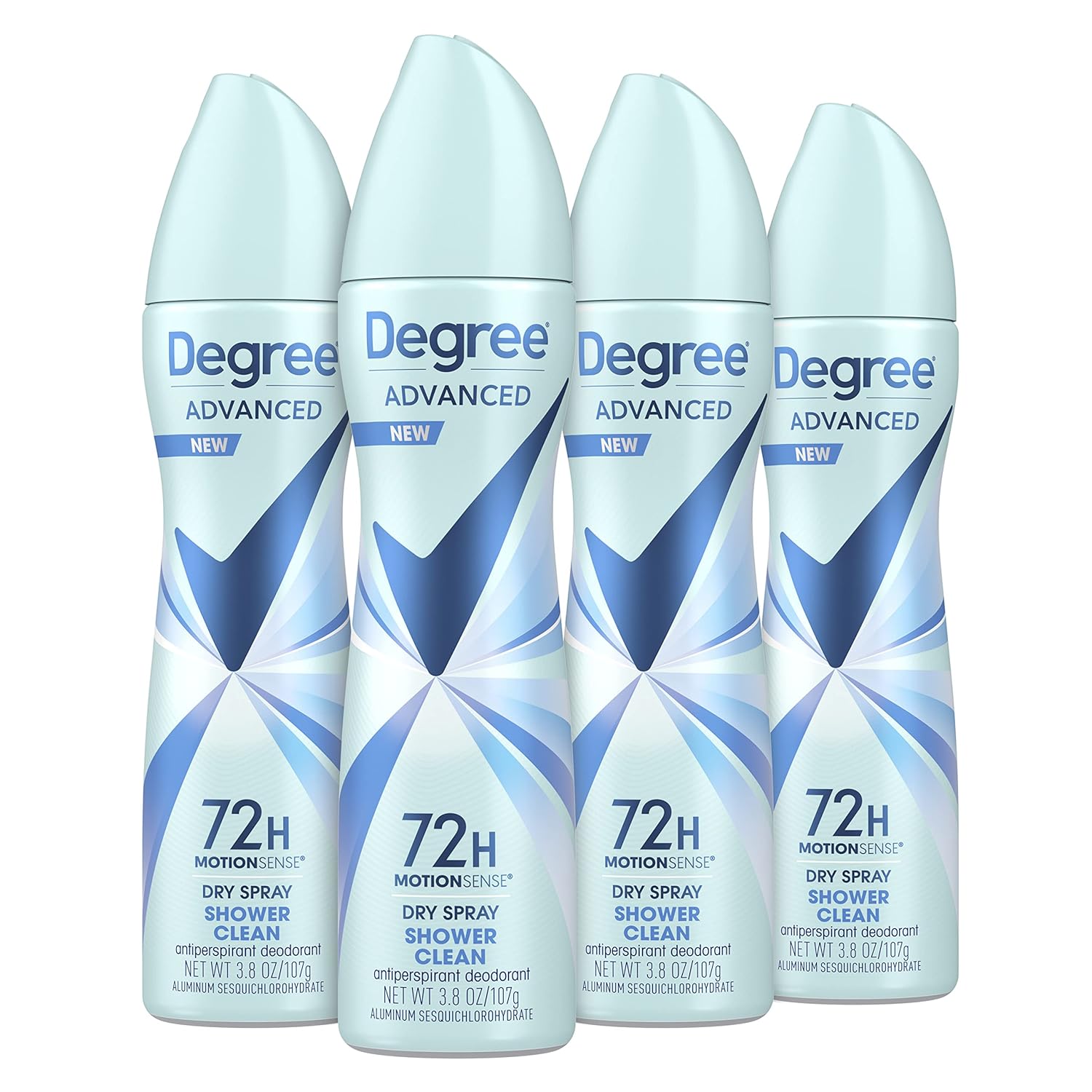 Degree Advanced Antiperspirant Deodorant Dry Spray 72-Hour Sweat And Odor Protection Shower Clean Deodorant Spray For Women With Motionsense Technology 3.8 Oz, Pack Of 4