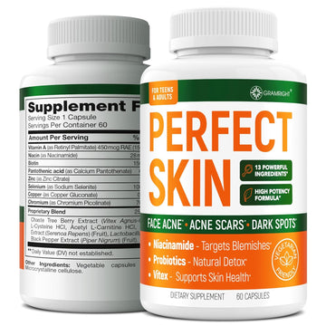 Perfect Skin Acne Capsules – Niacinamide, Biotin, Vitamin A & Probiotics For Teens & Adults – 13 Powerful Ingredients For Face Acne, Acne Scars & Dark Spots – 60 Vegan Capsules, Made In The Usa