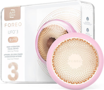 Foreo Ufo 3-5-In-1 Full Facial Led Mask Treatment - Deep Moisturiser - Anti Aging Face Mask Beauty - Thermotherapy - Cryotherapy - Face Massager - Pearl Pink