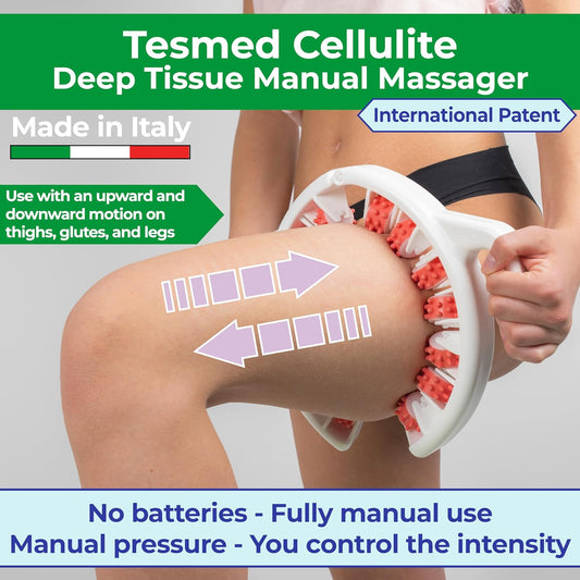 Tesmed Cellulite – Manual Anti-Cellulite Massager, Made In Italy, Patented, With Triple Mechanical Action That Lift, Tighten, And Release The Skin - Cellulite Roller For Thighs And Buttocks (Green)