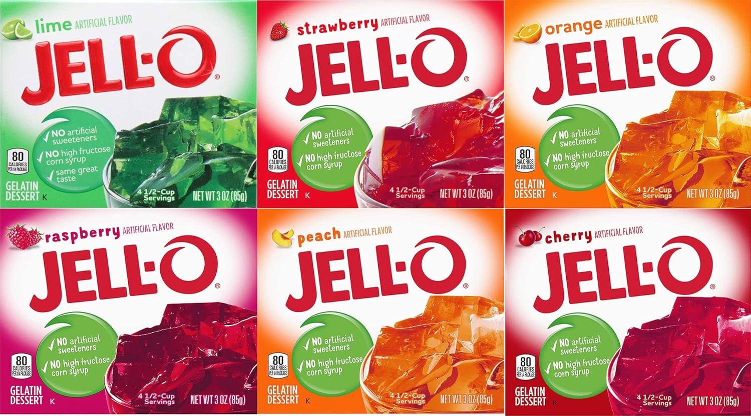 Gelatin Variety Pack, 6 Different Flavors, 3 Ounce, 1 Box Per Flavor