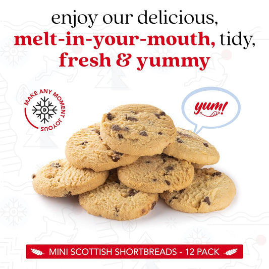 David’S Cookies Chocolate Chip Shortbread Cookies 12 Pack – Fresh & Yummy Shortbreads For Tea & Coffee Time - Traditional Mini Scottish Butter Shortbread Cookie Box - Fresh And Gourmet Cookies For Snacks