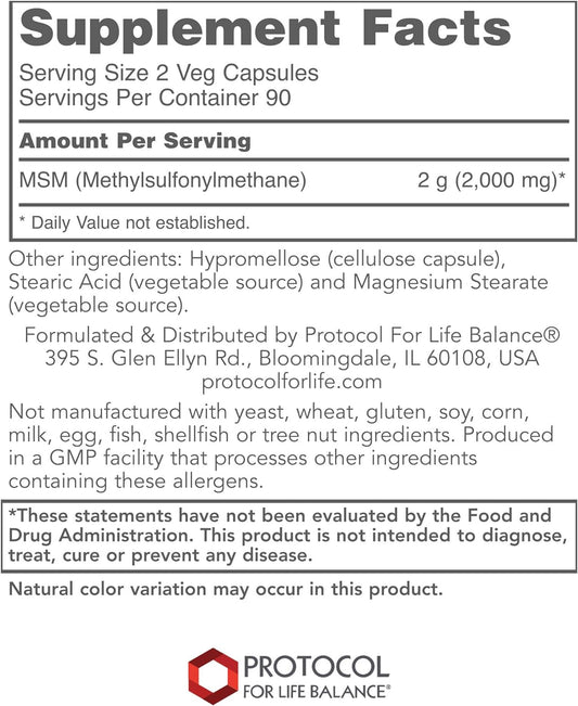PROTOCOL FOR LIFE BALANCE - MSM Bio-Available Sulfur - Improved Absorp