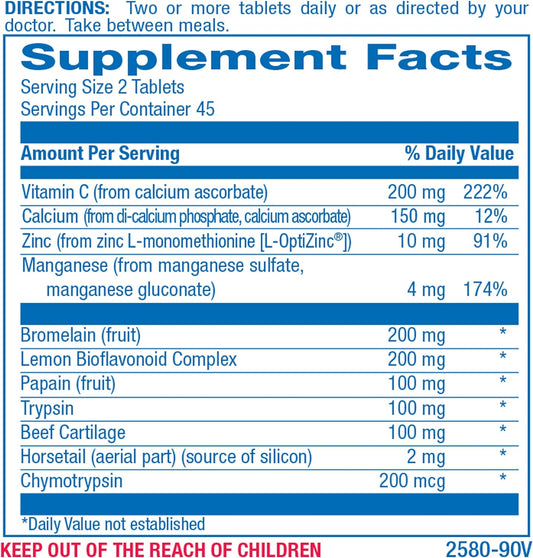 Bromelain Supplement for Soft Tissue Injuries - 90 Tablets - Vitamin C, Zinc, Citrus Bioflavonoids - Soft Tissue Support for Acute Injury Recovery - Zymain Proteolytic Enzymes, Minerals, Vitamins